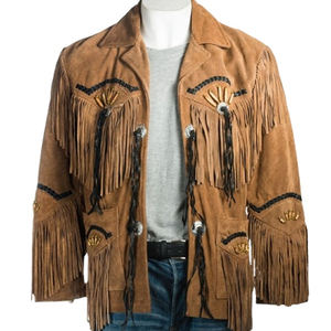 Veste d'hiver décontractée de conception personnalisée OEM pour hommes Veste respirante de grande taille pour homme en cuir véritable avec franges - Product Image 1