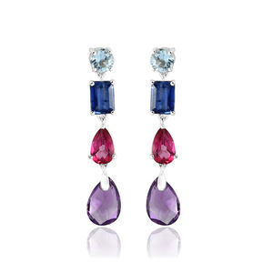 Boucles d'oreilles en pierres précieuses multicolores en argent sterling 925 fabrication de boucles d'oreilles en pierre d'améthyste bijoux en gros - Product Image 2