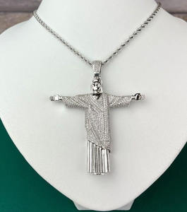 Pendentif visage de Jésus unisexe en argent sterling massif 925 ou en platine, avec diamant moissanite et zircone cubique, pour cadeaux ou fêtes - Product Image 5