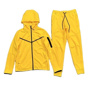 Chándales de manga larga con cremallera frontal de felpa para hombre, chándal térmico transpirable de secado rápido con logotipo personalizado, conjunto de pantalones de chándal - Product Image 1