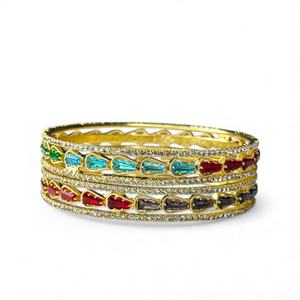 Premium Quality Trendy Multicolor Imitation Pearl Studded Wedding <b>Bangle</b> Set <b>Gold</b> <b>Plated</b> Designer Look Wholesale Bulk for Women - Product Image 3