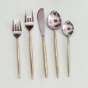 Ensemble de 5 couverts en acier inoxydable cuillère couteau fourchette utilisé dans les ustensiles de cuisine de table maison couleur argent plaqué couverts manche rond - Product Image 1