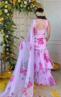 Sari léger prêt-à-porter en faux georgette traditionnel élégant, imprimé numérique, travail de frange, pallu attaché pour les tenues de soirée modernes