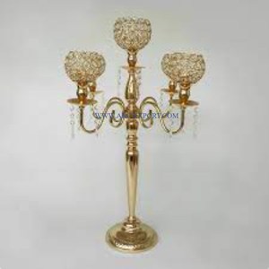3 Arms Table Decoration Large Size Gold Polished Metal and Crystal Stylish <b>Candelabra</b> Best Quality Unique <b>Candelabra</b> in India - Product Image 4