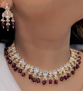 Elegante collar de circón CZ semiprecioso de calidad superior con pendiente para mujeres y niñas para bodas y fiestas - Product Image 2