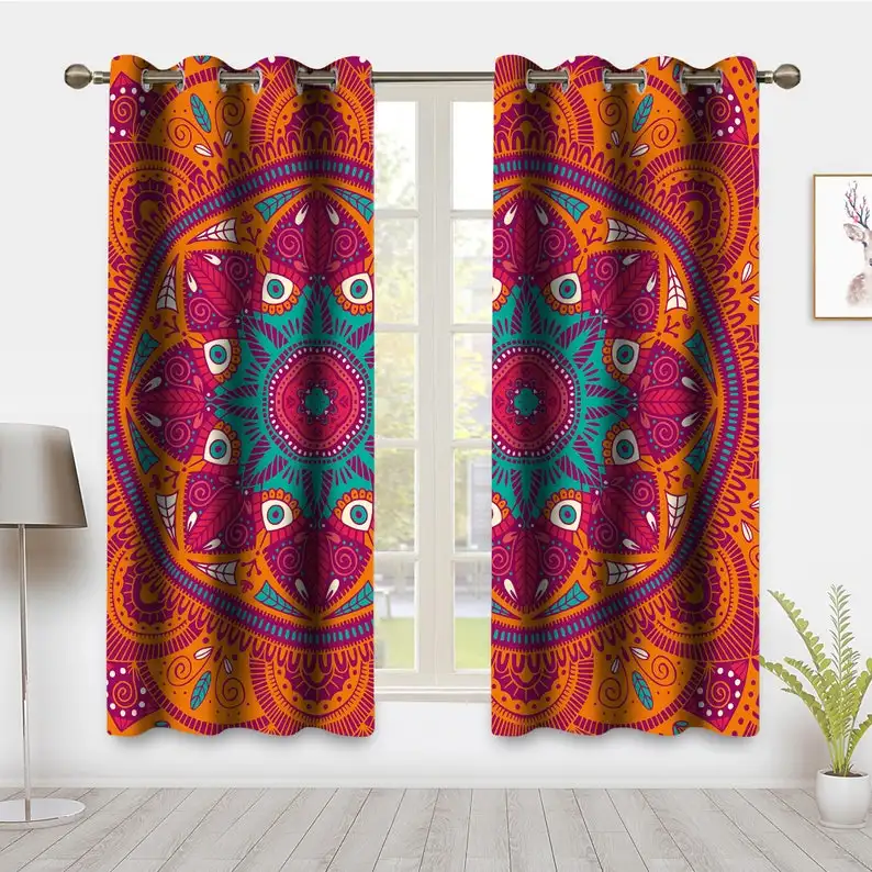 Cortina de Mandala de India, cortinas Hippie, tratamientos de ventana Vintage, paneles, par de cortinas de oscurecimiento de habitación, cortinas opacas para dormitorios