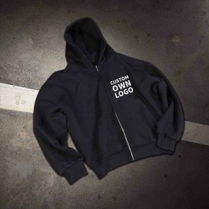 Sudadera con capucha vintage para hombre, con cremallera, 100% algodón, oversize, lavado ácido, estampado de diamantes desgastados, bordado, con logotipo personalizado - Product Image 2