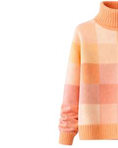 Customized Premium Women <b>Turtleneck</b> Checkered Knit <b>Sweater</b> Soft Warm Winter Pullover Casual Fashion Top Peach Orange Color - Product Image 3