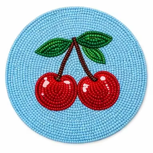 Artisan Handmade Beaded Cherry Coaster <b>Round</b> Colorful Decorative <b>Table</b> <b>Mat</b> for Home and Events - Product Image 3