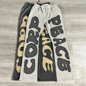 Trajes de chándal bordados desgastados de lana de algodón pesado Unisex, pantalones de chándal acampanados de lavado ácido para adultos, estilos de invierno - Product Image 3