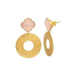 New Arrival Pink Chalcedony Gemstone 925 Sterling Clover Shape Silver Earrings - Product Image 1