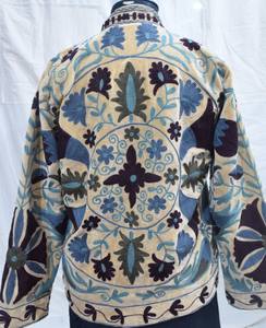 Veste en toile brodée de fleurs Suzani pour femmes, best-seller, vêtements d'hiver et d'automne, rembourrage en coton, décoration boutonnée, produit fini - Product Image 4