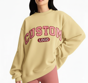 Jersey largo de peso pesado personalizado, Sudadera con cuello simulado, sudadera de gran tamaño en blanco para mujer, 100% algodón, logotipo personalizado - Product Image 1
