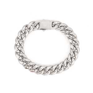 Bracelet cubain de 12 mm avec placage rhodium et or, design géométrique tendance orné de diamants et de perles, cadeau religieux - Product Image 5