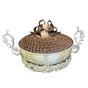 Bol de service en métal argenté de luxe avec bol à dessert fait à la main pour les fêtes, les mariages et les cadeaux de l'Aïd à prix avantageux - Product Image 4