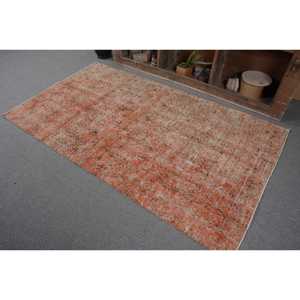 Tapis turc vintage orange traditionnel 4,1 x 6,8 pieds, tissage plat classique, écologique, poil moyen, design patchwork, matière en laine - Product Image 3