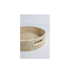 Plateau en rotin de bambou fait main plateau en rotin avec poignée tissé à la main rond haut mur plateaux de séparation des aliments multi-usages - Product Image 1