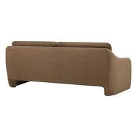Canapé sectionnel deux places élégant et minimaliste, avec accoudoirs incurvés, base en bois chaud, tissu velours beige doux, accent élégant