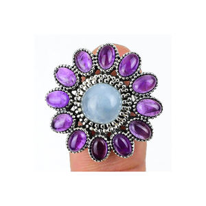 925 anillo de joyería fina de plata esterlina sólida aguamarina fantástica, piedra preciosa amatista OEM ODM regalos de bodas colección de piedra natal - Product Image 1