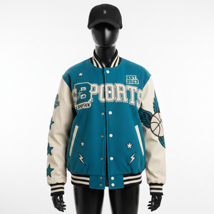 Chaqueta Universitaria de Lana para Mujer, Color Verde Azulado, Paneles de Manga Color Crema con Bordado de Chenilla, Diseño de Logotipo Personalizado, Chaquetas Universitarias para Mujer - Product Image 6