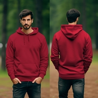 Premium erkek 320GSM kışlık kazak Hoodie katı ağır kanguru cep özel boyun etiket rahat yüksek düz boyalı