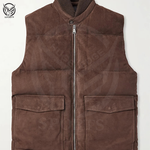 เสื้อกั๊กขนเป็ดหนัง100% สำหรับผู้ชายสไตล์ซาฟารีกันลมเป็นมิตรต่อสิ่งแวดล้อม - Product Image 2