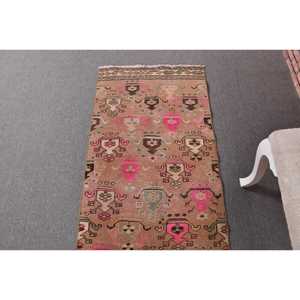 2.3x9.3 ft Vintage Rug, Turkish Runner Rug, <b>Brown</b> Pink Southwestern <b>Wool</b> Rug - Product Image 4
