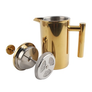 Carafe à café en métal doré de style minimaliste en forme de cylindre avec couvercle, outil pour préparer le café, presse française - Product Image 2