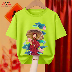 Camiseta Ecológica Digital Regular Corta Estilo Vietnamita Casual / Urbana / Playera Verde Lima con Cuello Redondo (Cuello Tipo Marinero) Lunar Tet - Product Image 4