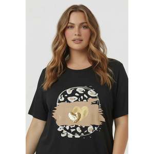 Printed Plus Size <b>Sequin</b> Detailed <b>T</b>-<b>Shirt</b> Black - Product Image 3