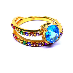 แหวนเงินสเตอร์ลิง925ดั้งเดิมชุบทองอัญมณีบุษราคัมหลากสีฟ้าสไตล์แฟชั่นคลาสสิก - Product Image 4