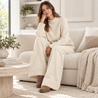 Ensemble deux pièces en maille côtelée pour femme FNJIA : pull et pantalon large – Tenue décontractée – Fabricant de marques privées sur mesure