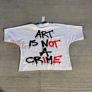 Camiseta recortada de algodón orgánico de gran tamaño con estilo 280 GSM Jersey blanco Impresión de pantalla personalizada Patrón sólido Ropa de calle larga - Product Image 6