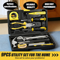 Kit d'outils complet pour la maison de 9 pièces avec marteau à griffes en acier, clé à molette réglable et testeur numérique pour les réparations de bricolage