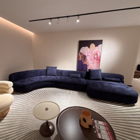 Canapé d'angle moderne bleu marine avec chaise longue, rembourrage en éponge écologique, revêtement en velours pour appartement et hôtel