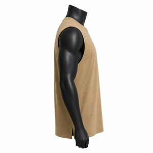 Camiseta sin Mangas Beige al por Mayor para Hombre, Camiseta Deportiva de Algodón Lisa, Proveedor de Ropa de Gimnasio - Product Image 4