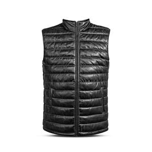 Gilet matelassé en cuir d'agneau pour homme SF006 Noir, vêtement d'extérieur avec capuche, logo personnalisable, polyester tricoté, travail, pêche, fourrure 3D - Product Image 2