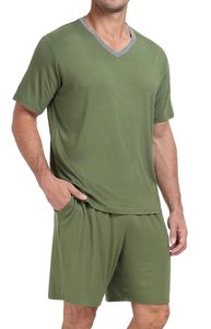 Conjunto de pijama de manga corta para hombre, conjunto de ropa de dormir suave y ligera con cuello de pico y pantalones cortos - Product Image 2