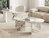Tables d'extérieur élégantes et durables au design moderne avec plateau en marbre blanc de luxe, anti-corrosion, meilleur prix, beauté intemporelle