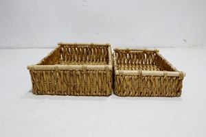 Artex Dong Thap Factory Handmade Rectangular <b>Water</b> Hyacinth Baskets Set of 2 with <b>Iron</b> Frame and Wooden Handles for Rustic Decor - Product Image 6
