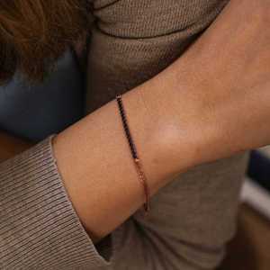 925 Sterling <b>Silver</b> Fine <b>Charm</b> <b>Bracelet</b> with Pink and Black Stones Waterway Design - Product Image 1