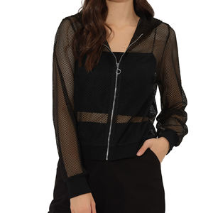 Sweat à capuche tricoté Streetwear pour femme avec fermeture à glissière maille manches longues séchage rapide coupe-vent maille transparente fermeture éclair Logo avant - Product Image 4