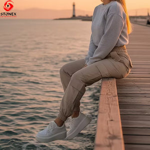 Pantalons cargo pour femmes en gros, nouveaux, personnalisés, été, devant plat, coupe régulière, couleur unie, haute qualité - Product Image 6