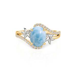 Jeulia Gold Swirl Oval Larimar <b>Ring</b> with Dual Starfish-Fashionable <b>Statement</b> Jewelry for Women - Product Image 1