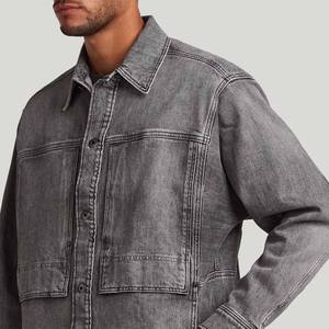 Veste de couleurs contrastées pour hommes gris délavé denim boutonné veste vintage vêtements d'extérieur décontractés à manches longues style camionneur mode - Product Image 4