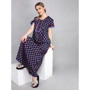 Robe de nuit décontractée en coton pour femme Evolve, longue chemise de nuit avec taille élastique en tissu doux pour les familles - Product Image 4