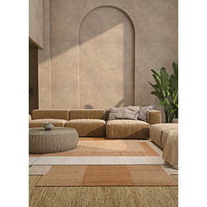 พรมถักมือสีเบจและสีน้ำตาลลายเส้นนามธรรม รูปทรงสี่เหลี่ยมผืนผ้า สำหรับห้องโถงและทางเข้าบ้าน ทำจากปอกระเจาและป่าน รุ่น PDJT-380 - Product Image 6