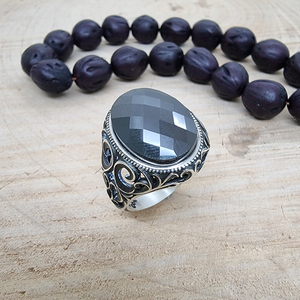Anillo Beelo de Plata de Ley 925 con Baño de Rodio Negro y Circonita, Estilo Turco Otomano Árabe Moderno para Hombre, con Engaste de Garras, Ideal para Regalo - Product Image 5