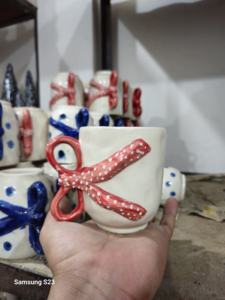 Handmade Ceramic Mug with Red Bow Handle Polka Dot Aesthetic Coffee & Tea <b>Cup</b> Unique Gifting Ceramic Cute Mug for Women & Girls - Product Image 2