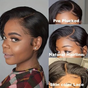 Perruque droite bouclée coupe pixie perruques de cheveux humains 13x4 dentelle transparente brésilienne 100% cheveux humains pour les femmes